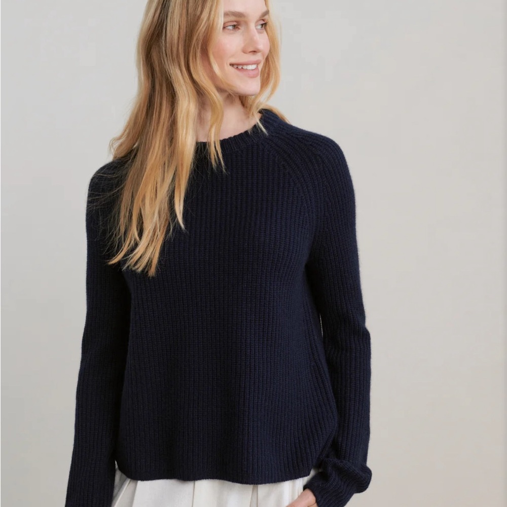 Women’s Navy Jenni Kanye Cashmere Fisherman Sweater: Size XS